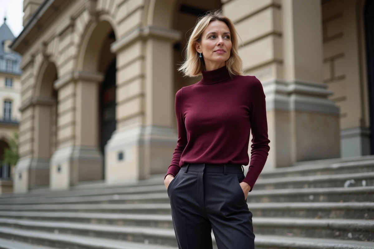 Femme médecin devant un immeuble haussmannien parisien, portrait éditorial évoquant un parcours de vie inattendu