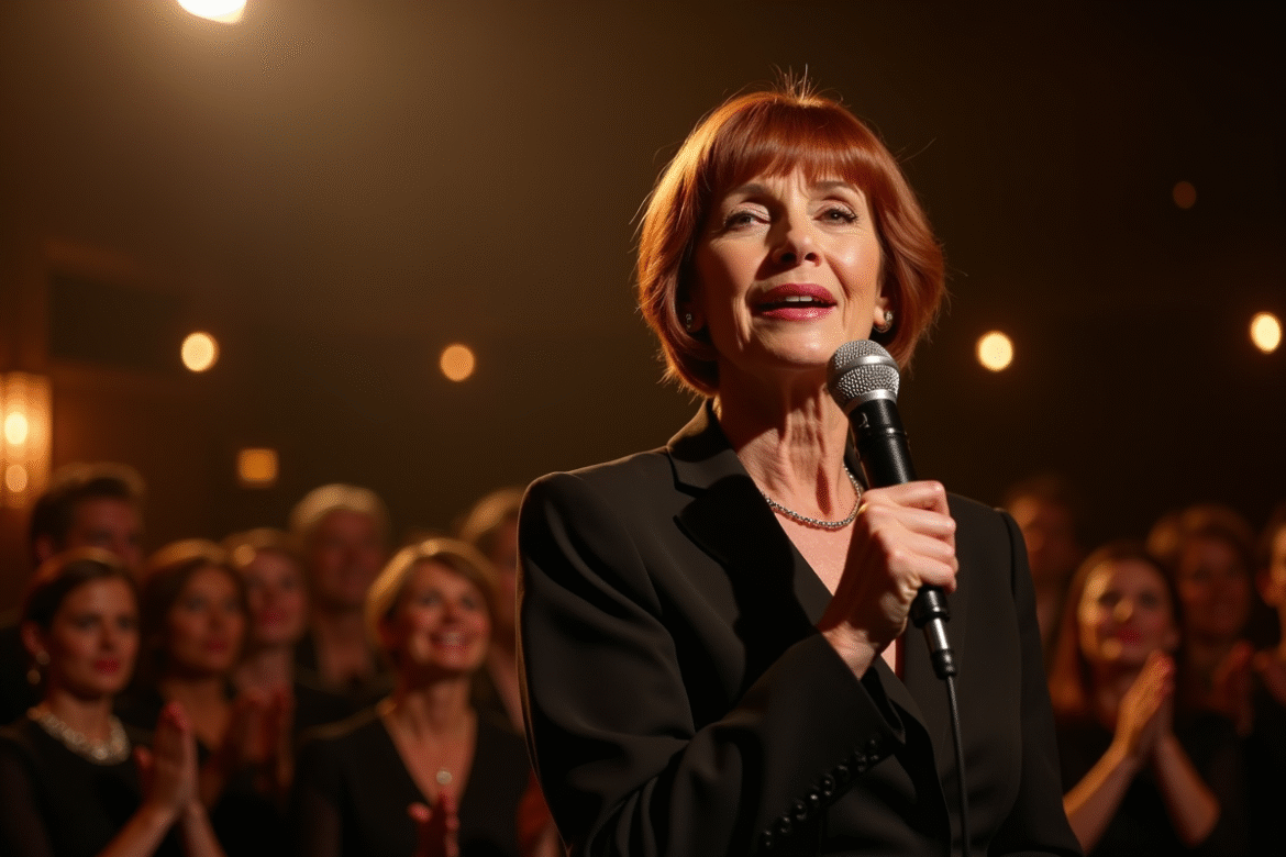 Chanteuse francaise elegante en concert dans la soixantaine