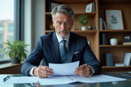 Conseiller financier en costume dans un bureau moderne