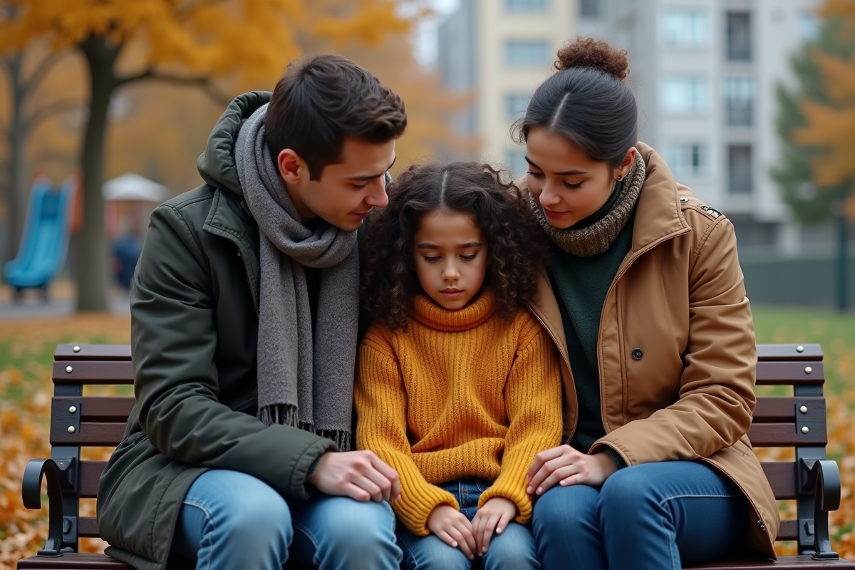 Couple et fille dans un parc en automne