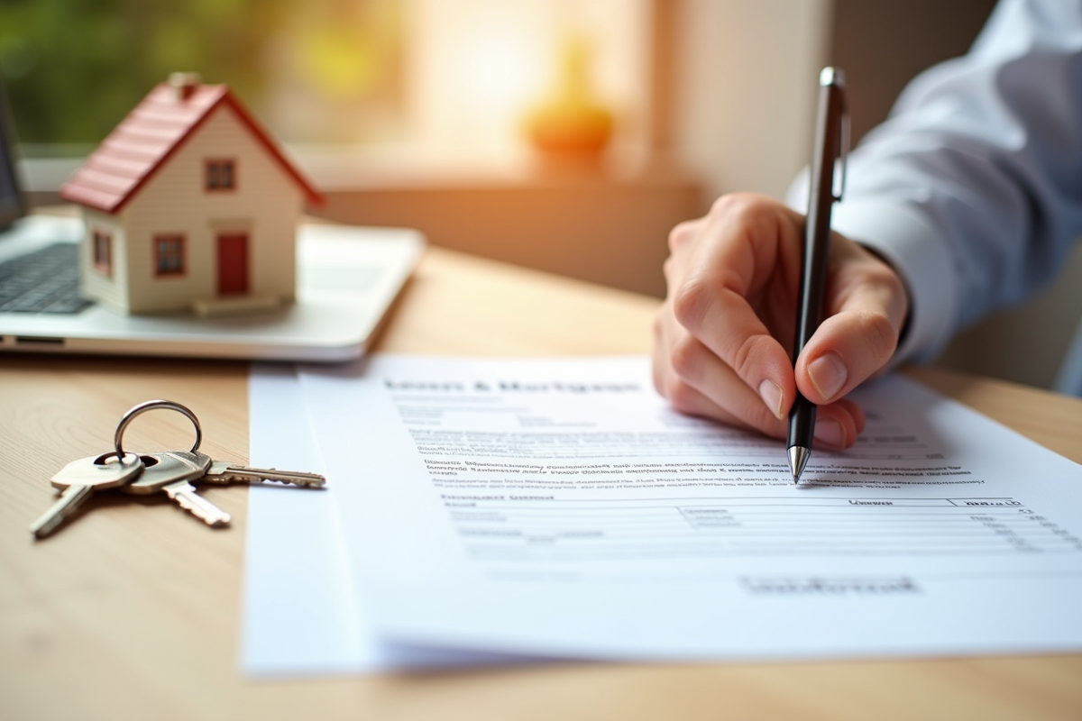 Dossier de prêt immobilier clés et maquette de maison sur bureau