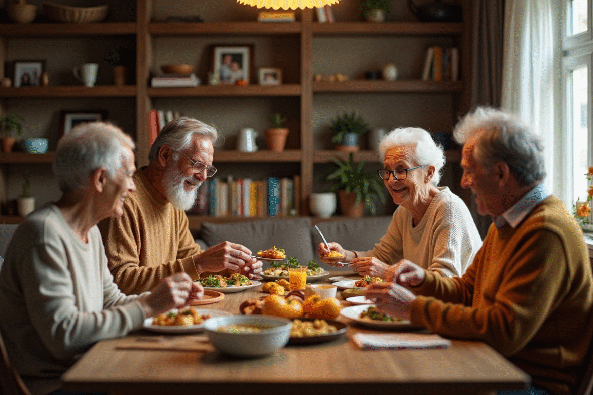 Famille multigenerational partageant un repas traditionnel à la maison