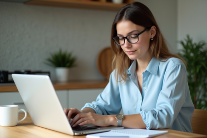 Femme concentrée travaillant sur un ordinateur portable avec Excel