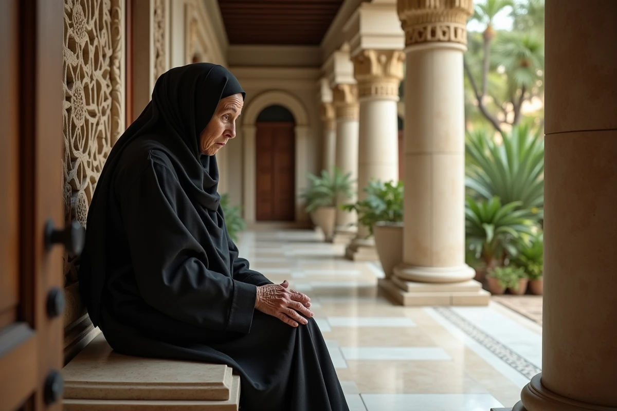 Femme âgée en hijab dans un couloir d