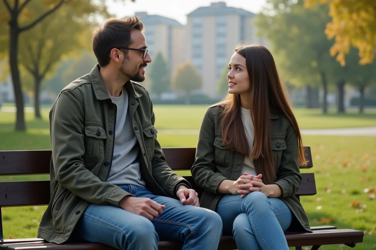 Jeune fille en tenue décontractée avec son père dans un parc