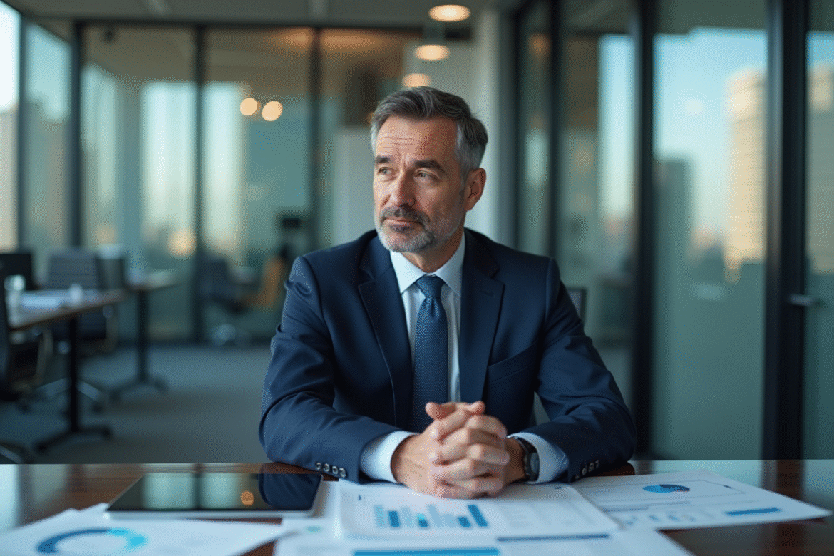 Homme d'affaires en costume dans un bureau moderne