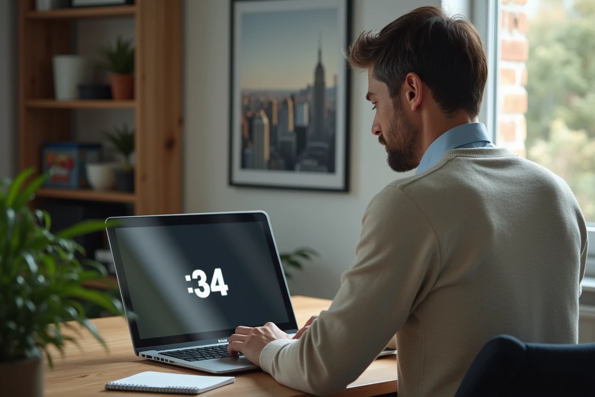 Homme au bureau regardant son ordinateur portable