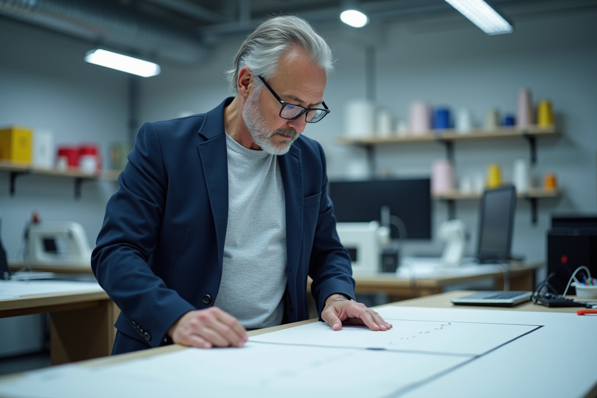 Ingénieur textile ajuste un prototype de tissu hightech en laboratoire