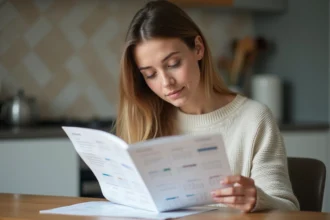 Jeune femme triant des calendriers de semaine à la maison