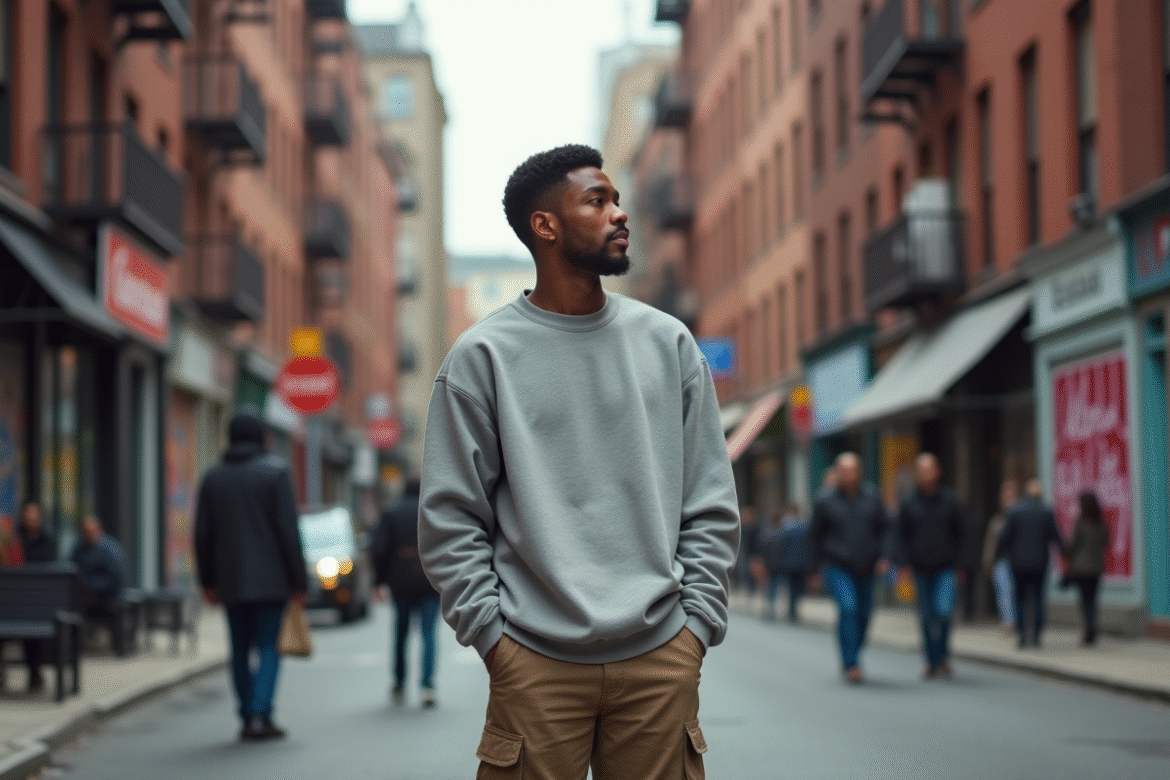 Jeune homme noir dans la ville avec style décontracté