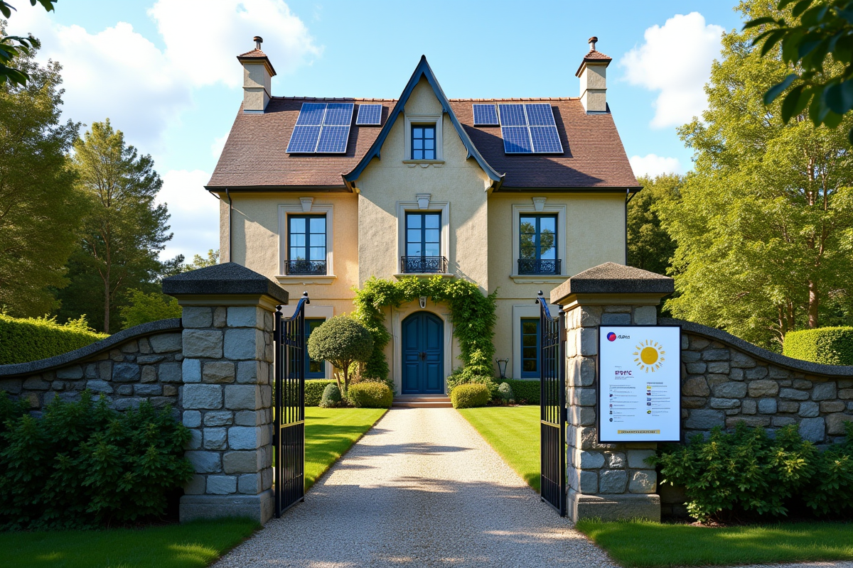 Grande maison francaise avec panneaux solaires et certificat energie