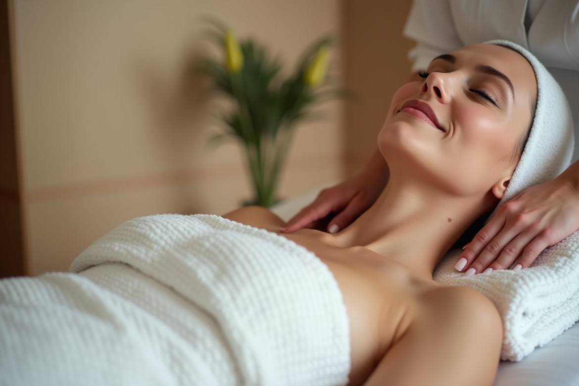Femme recevant un massage anticellulite dans un institut de bien-être