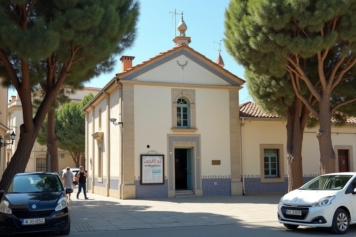 Façade d'une mosquée à Toulon avec tableau des horaires de prière affiché à l'entrée
