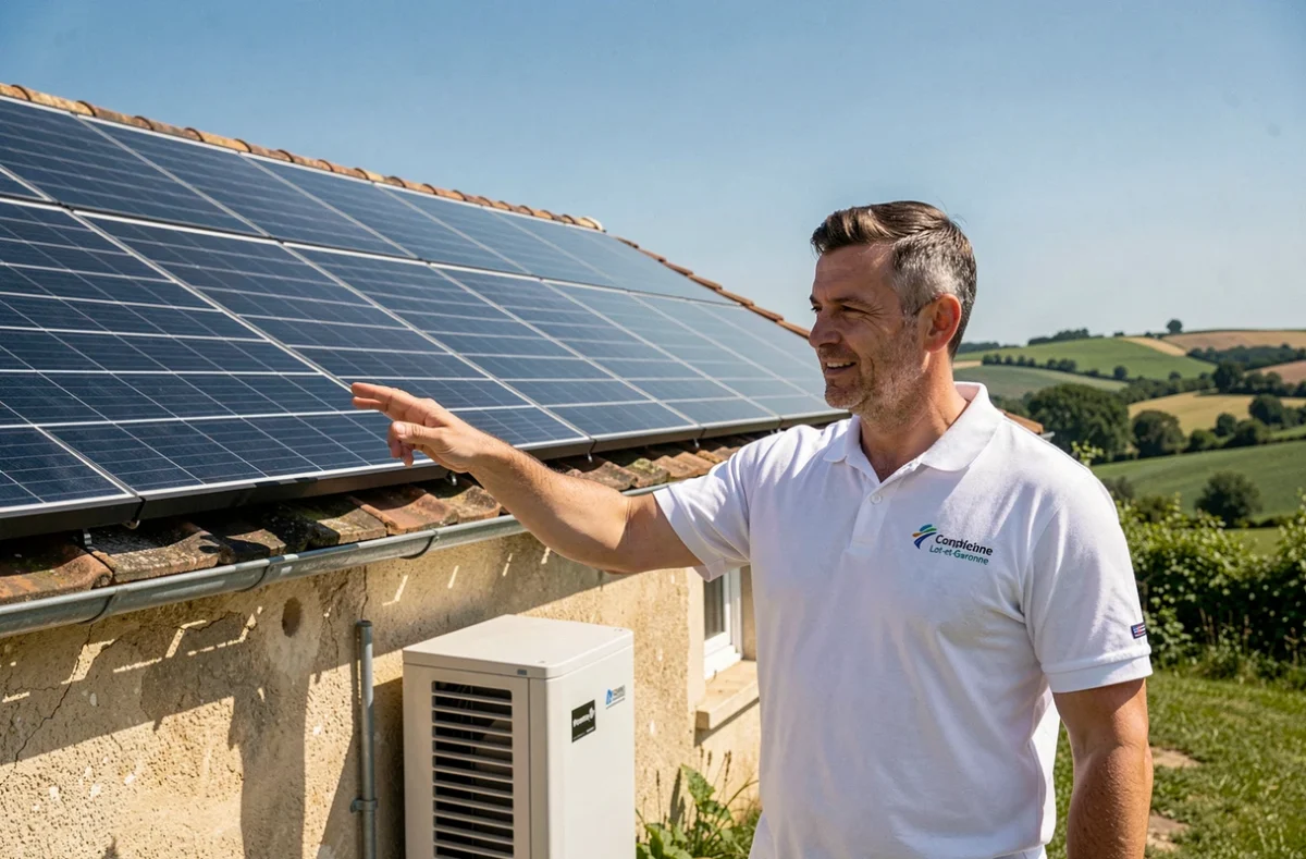 Spécialiste OHE présentant un système solaire et chauffage hybride en Lot-et-Garonne