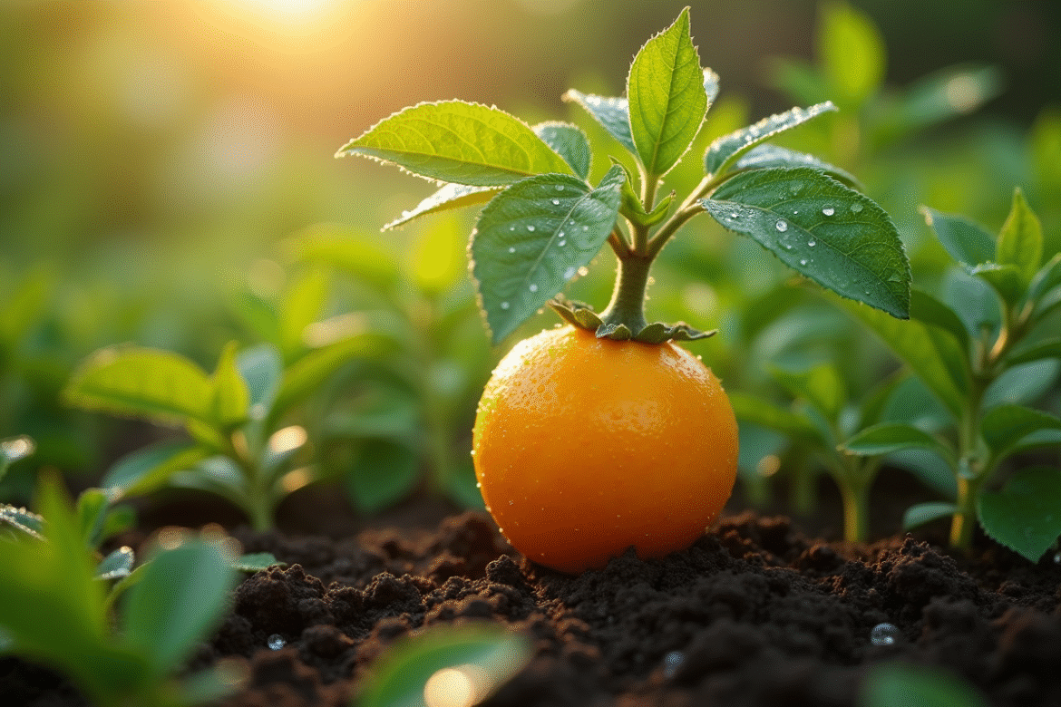 Plant de V fruit dans un jardin luxuriant au matin