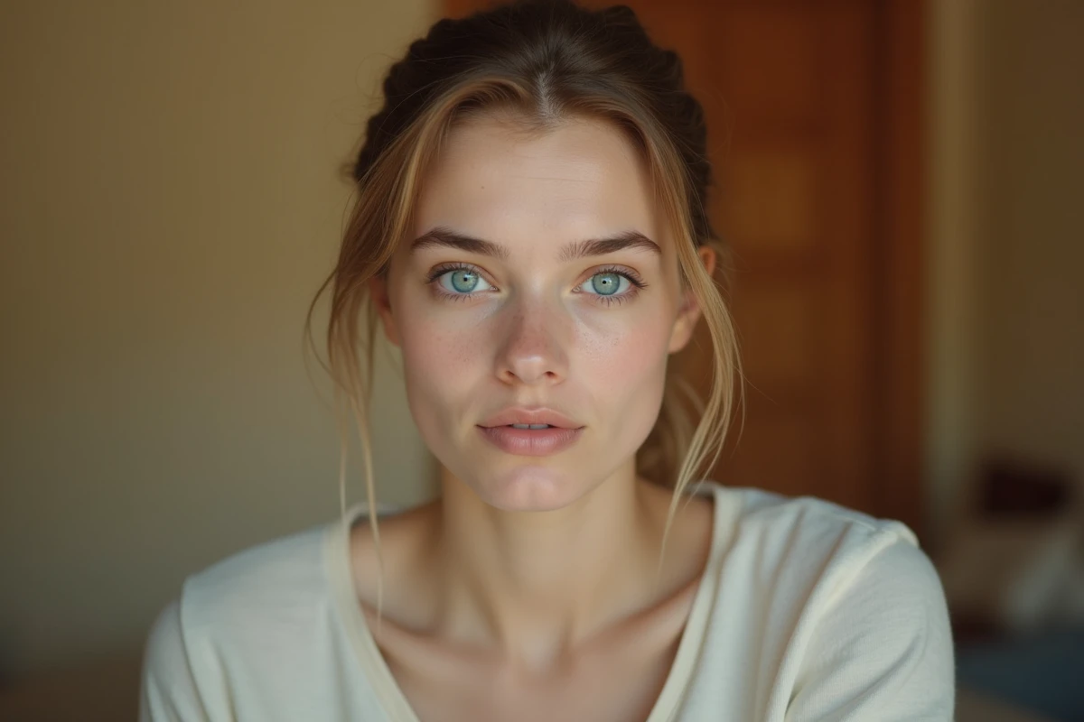 Portrait en gros plan d'une jeune femme aux yeux bleus illustrant la génétique des yeux bleus dans la population mondiale
