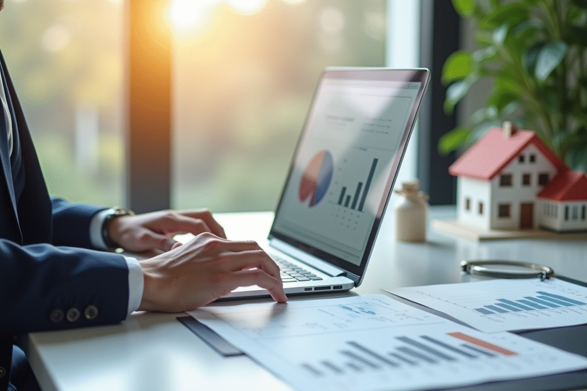 Professionnel analysant documents et graphiques sur un bureau lumineux
