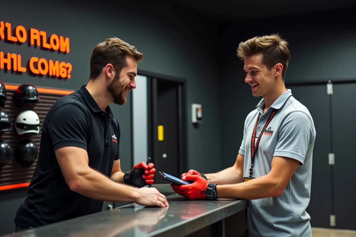 Accueil d'une rage room à Lyon avec un employé remettant l'équipement de protection à un client avant sa session